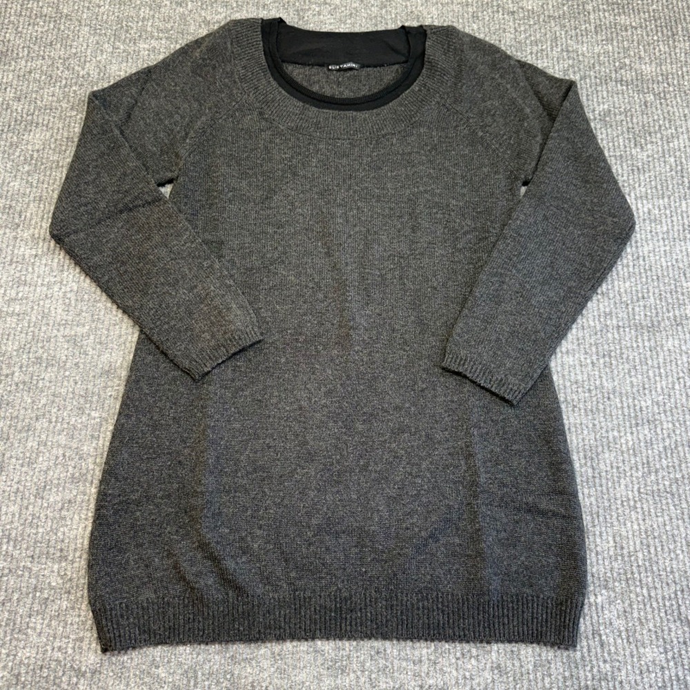 Elie‎ Tahari Cashmere Sweater M Gray Tunic Pullover Quiet Luxury Minimalist